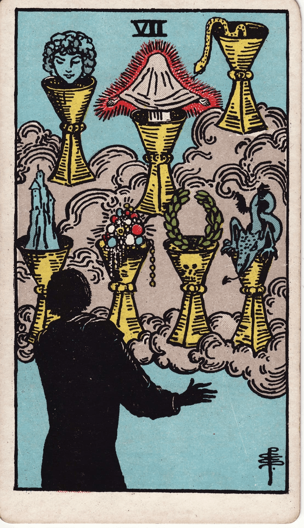 Seven of Cups tarot card, upright