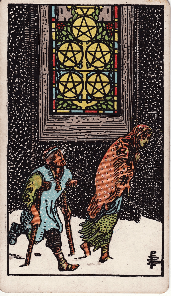 Five of Pentacles tarot card, upright