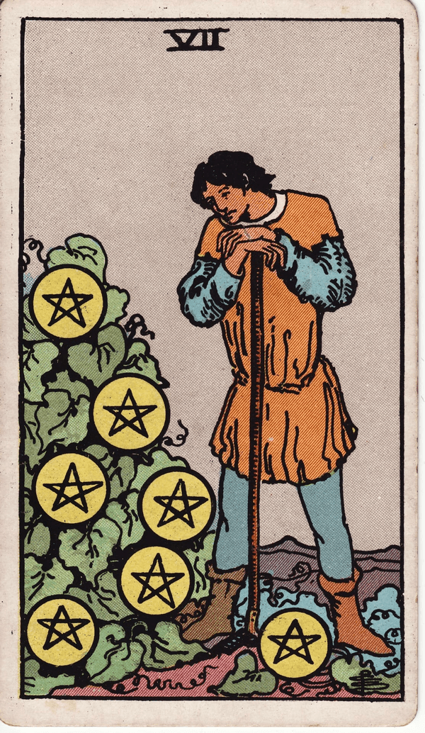 Seven of Pentacles tarot card, upright