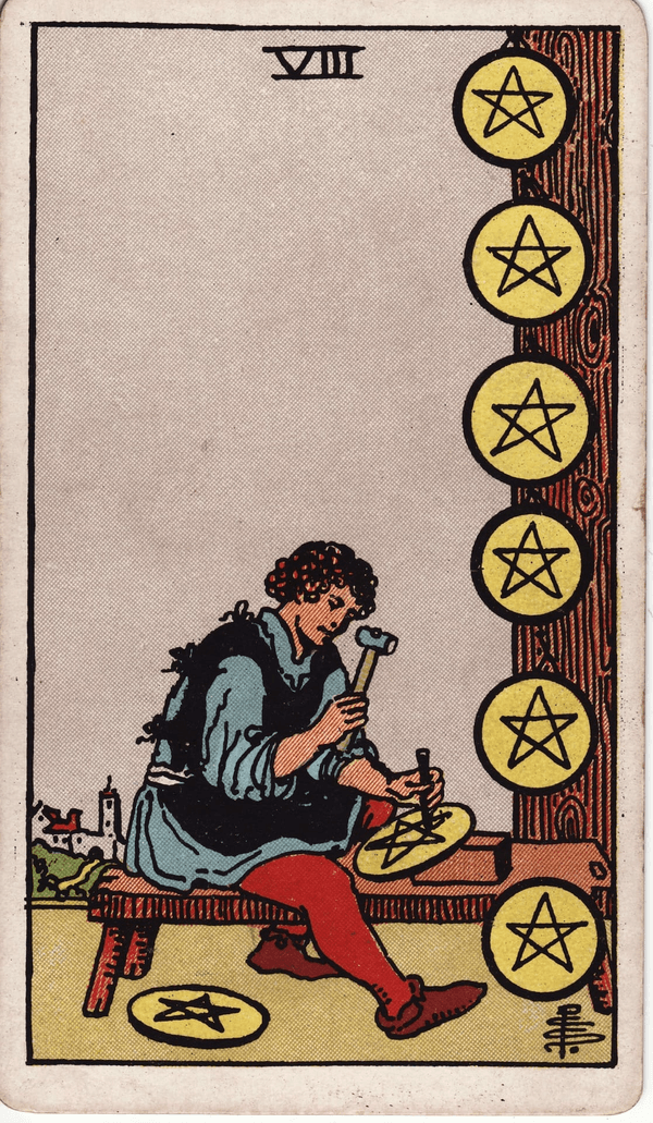 Eight of Pentacles tarot card, upright