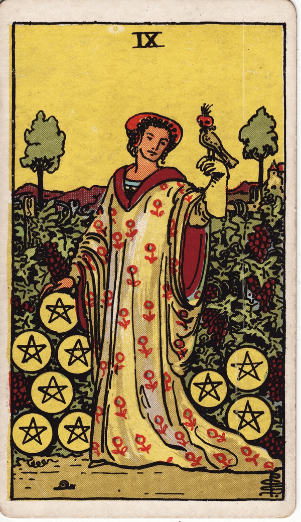 Nine of Pentacles tarot card, upright