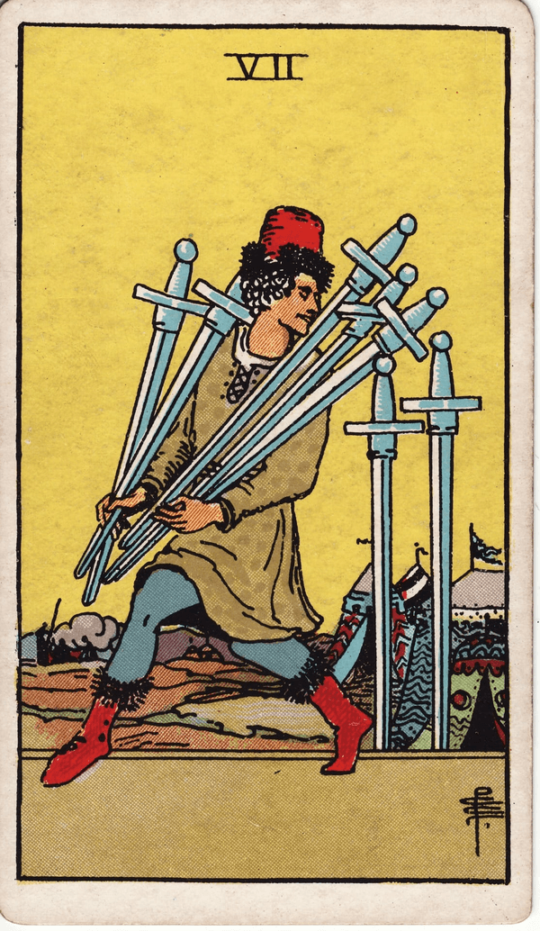 Seven of Swords tarot card, upright