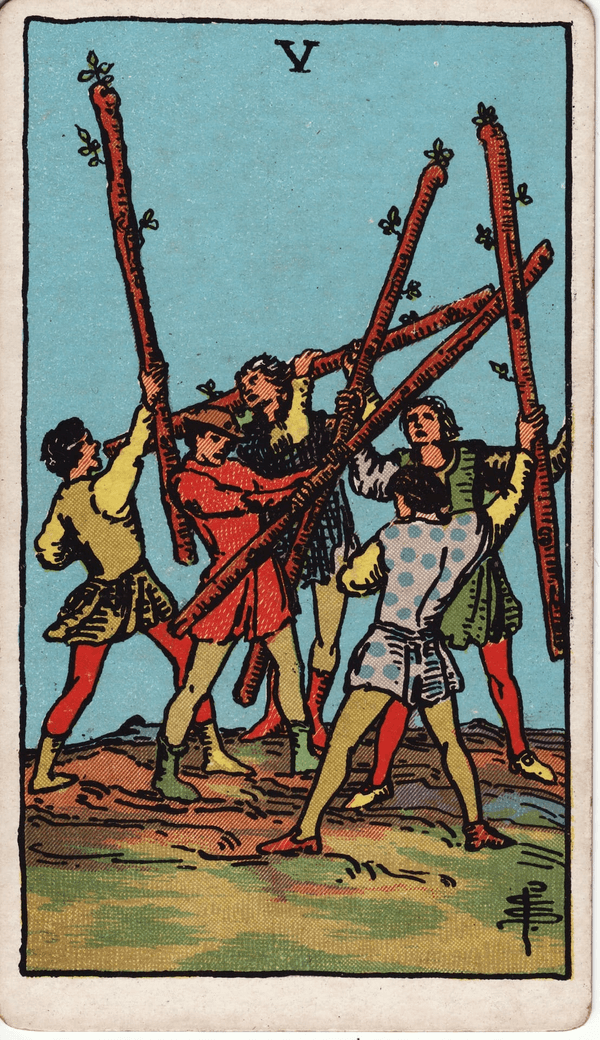 Five of Wands tarot card, upright